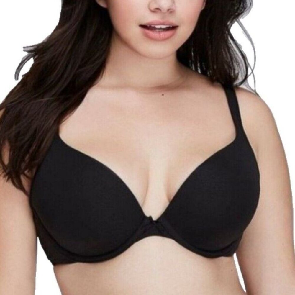 Cacique Lane Bryant Womens Bra Boost Plunge Lined Cotton Blend 44DD Black